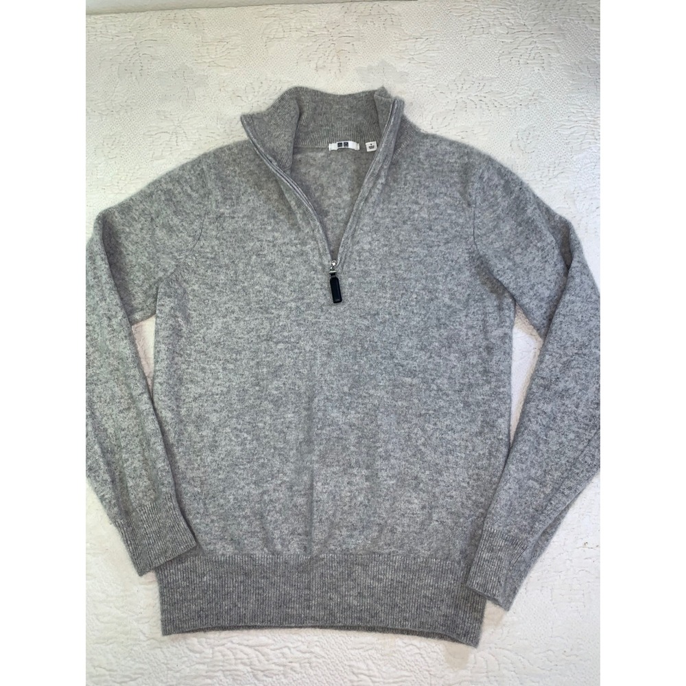 Uniqlo 100% Cashmere Quarter Zip Sweater Grey Womens Small 358-068866